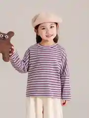 Лавандовый лонгслив детский, в полоску, для девочки и мальчика, кофта детская, свитшот