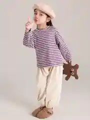Лавандовый лонгслив детский, в полоску, для девочки и мальчика, кофта детская, свитшот