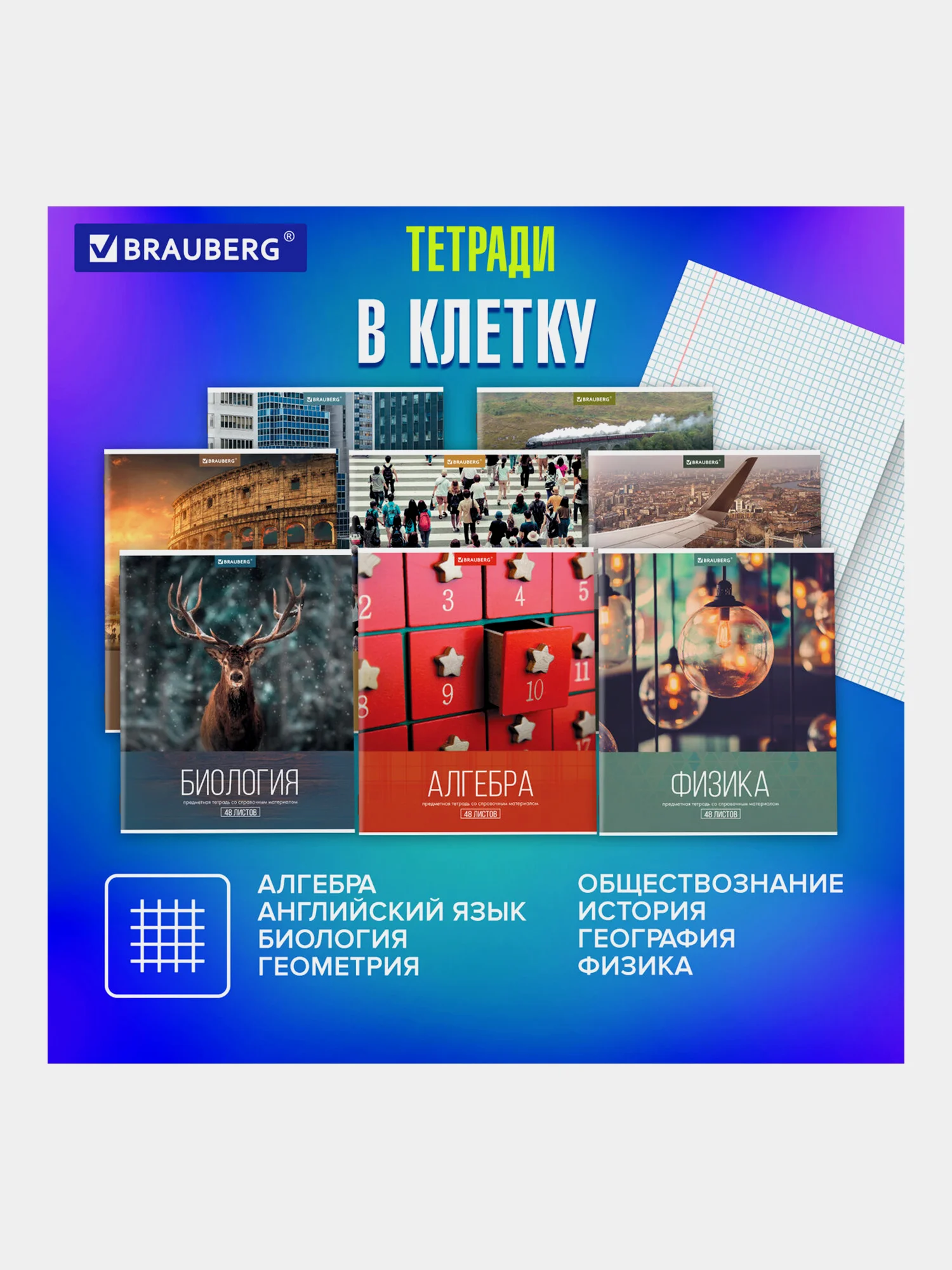 Тетради предметные школьные, в клетку / линейку, Комплект 10 Предметов, Классика Xxi, 48л