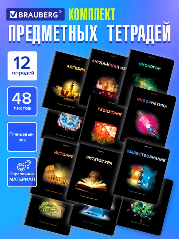 Тетради предметные школьные, в клетку / линейку, Комплект 12 Предметов, Shade, 48л