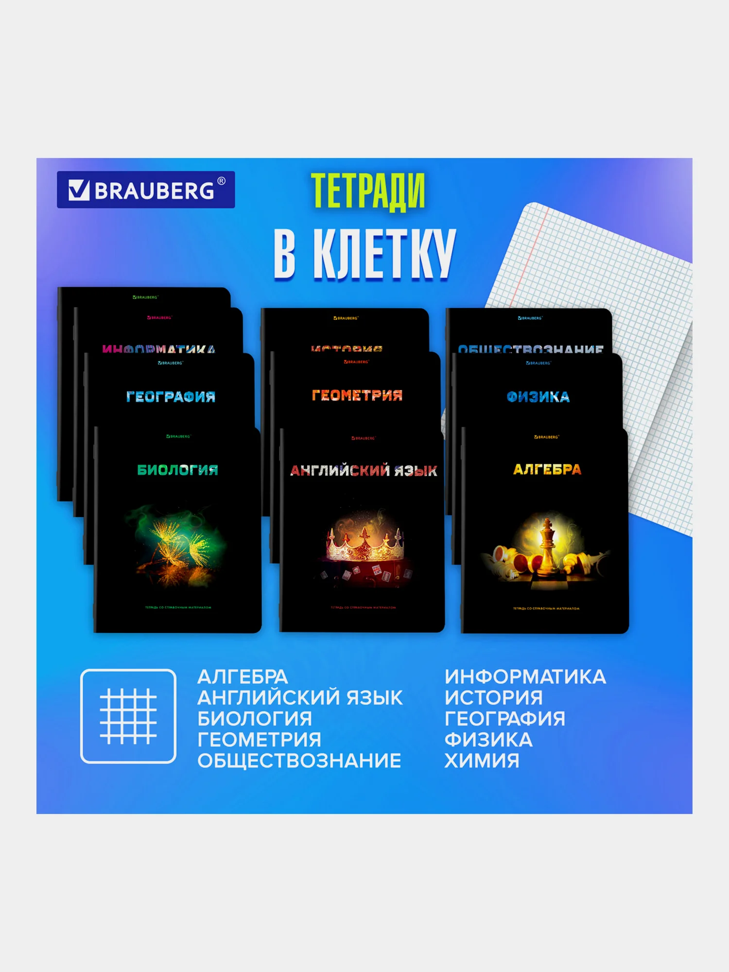Тетради предметные школьные, в клетку / линейку, Комплект 12 Предметов, Shade, 48л
