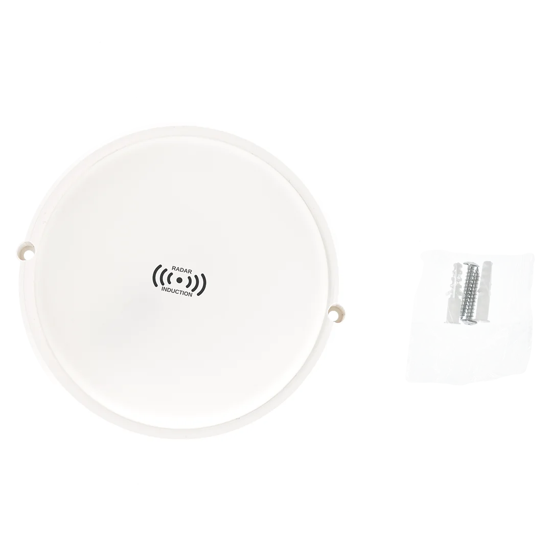 Белый светодиодный светильник ЖКХ c датчиком движения 15 Вт 6500К IP54 GLANZEN RPD-0013-15 круг