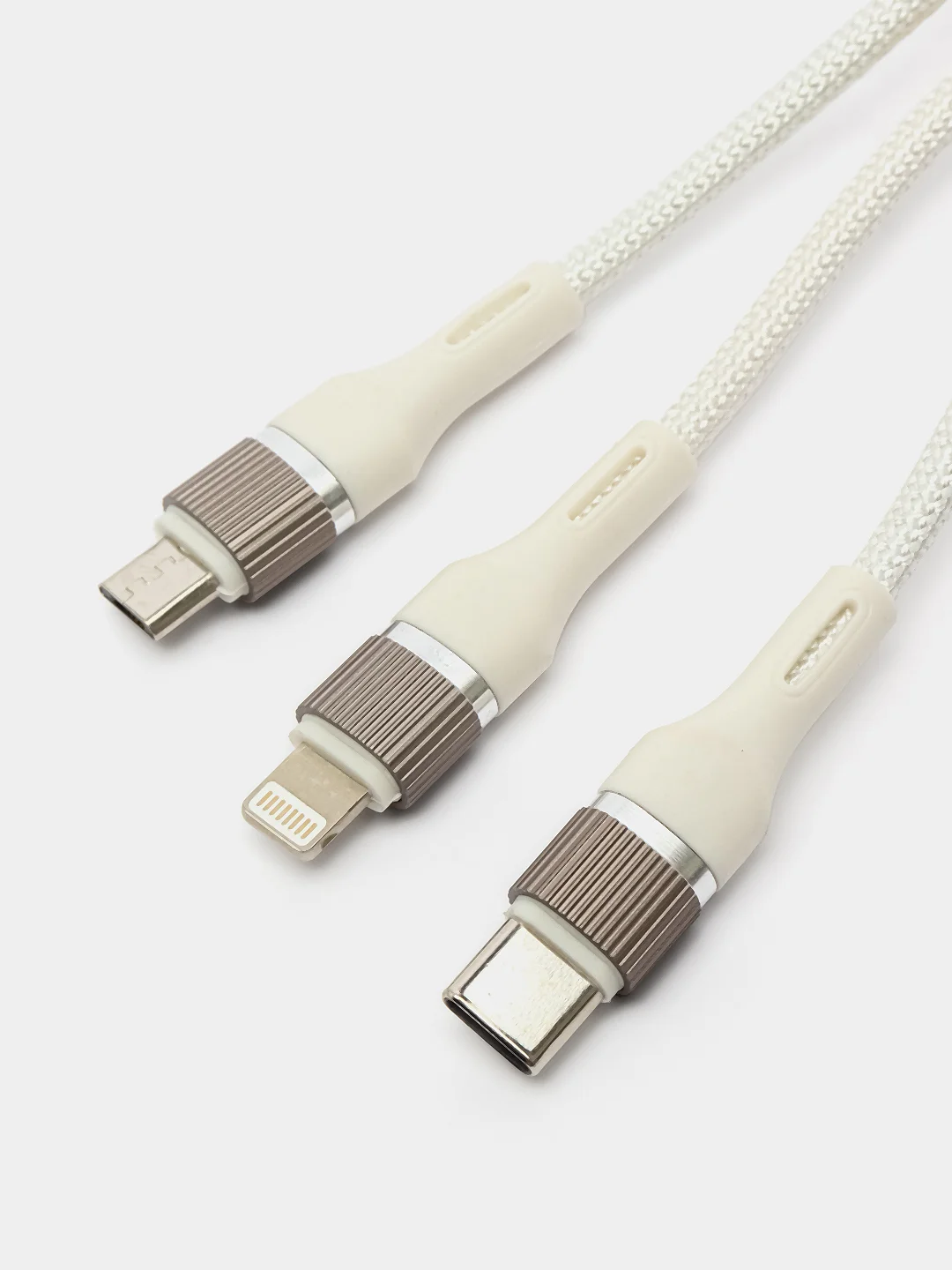 Белый кабель для мобильных устройств 3 в 1, с разъемами Lightning, Micro USB, Type C, 1,2м