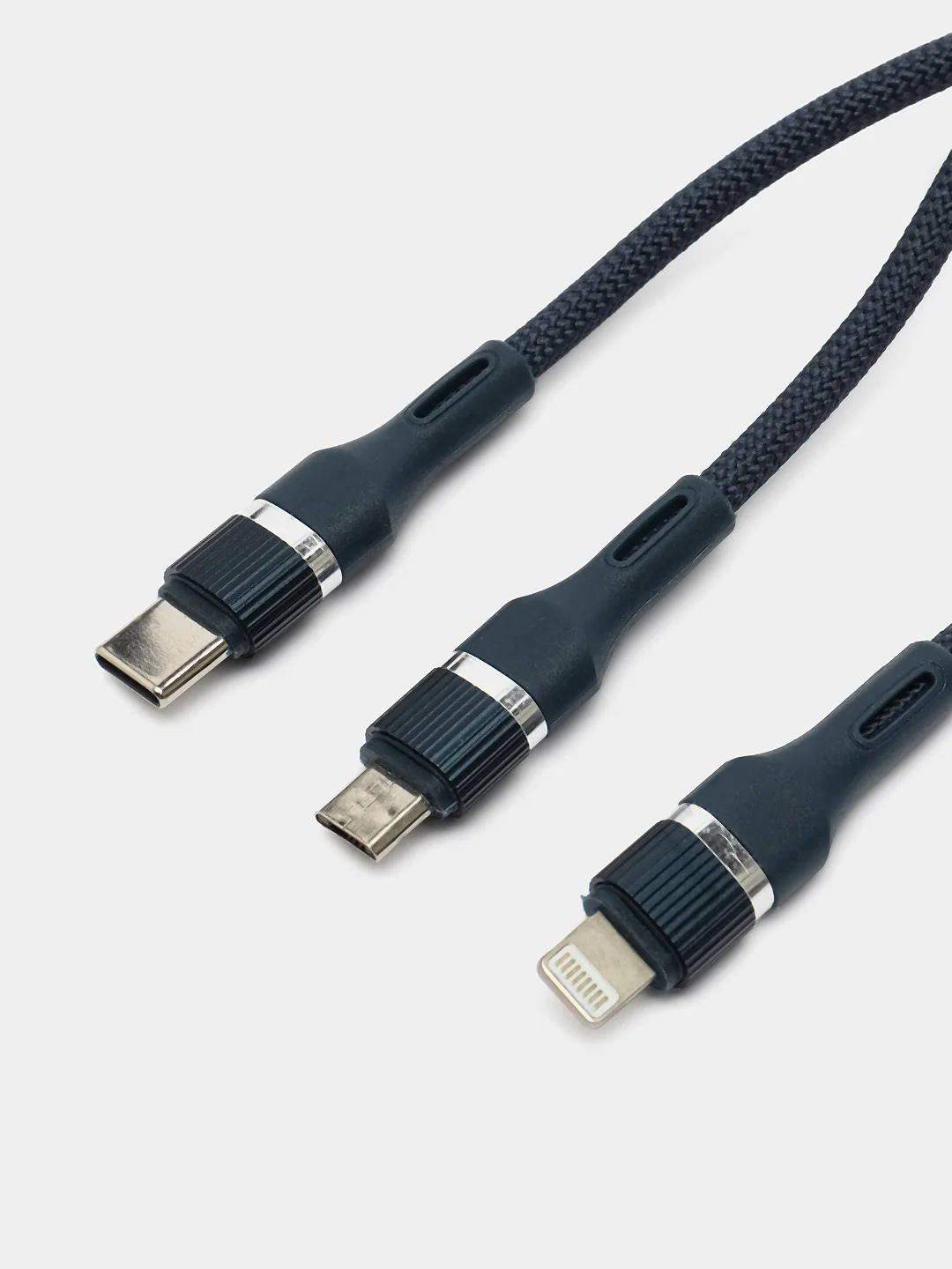 Синий кабель для мобильных устройств 3 в 1, с разъемами Lightning, Micro USB, Type C, 1,2м