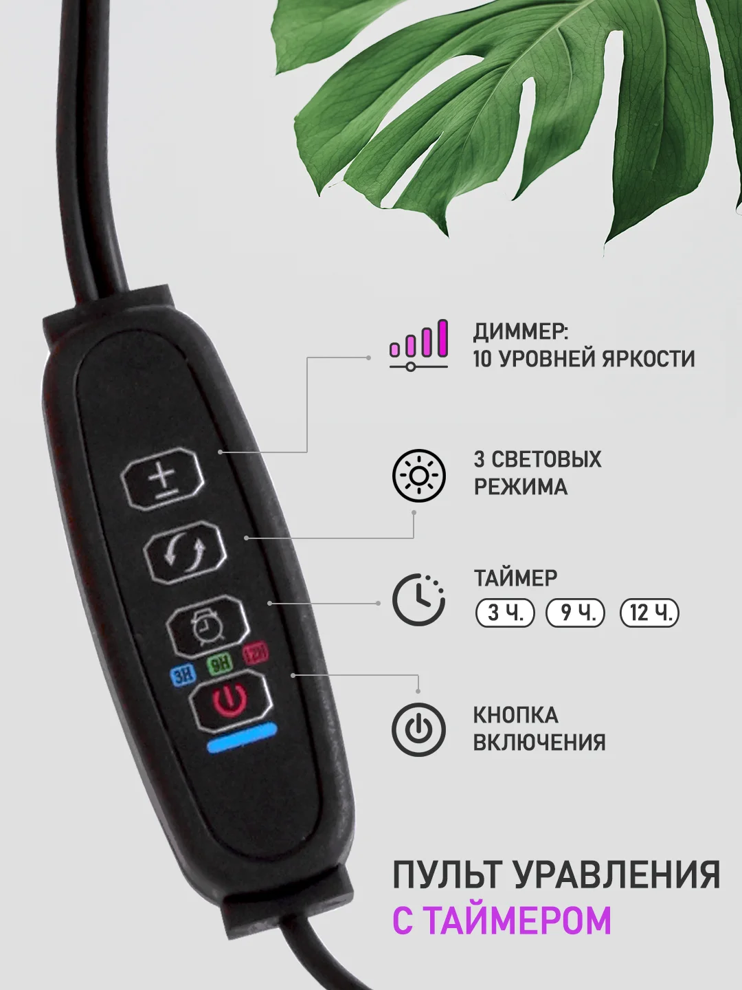 Черный светодиодный фитосветильник, 2 лампы / фитолампа для растений 15Вт RPD-0005-15-fito
