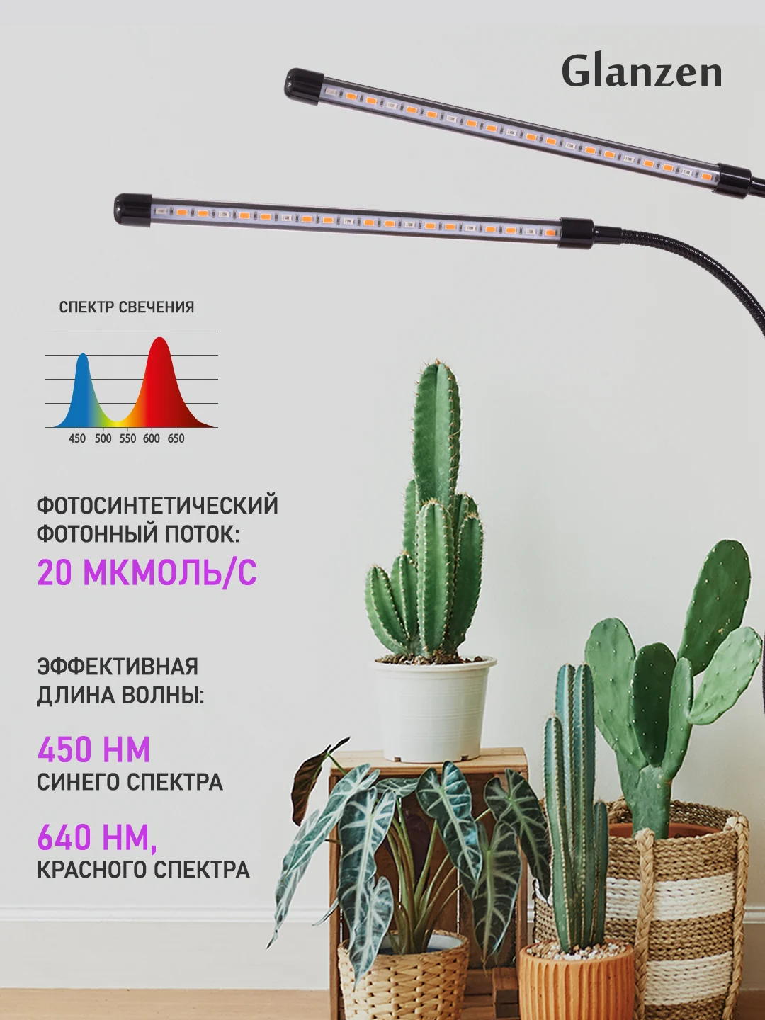 Черный светодиодный фитосветильник, 2 лампы / фитолампа для растений 15Вт RPD-0005-15-fito