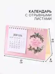 Розовый календарь настольный, домик, 2025 год, 16,9 х 14 см