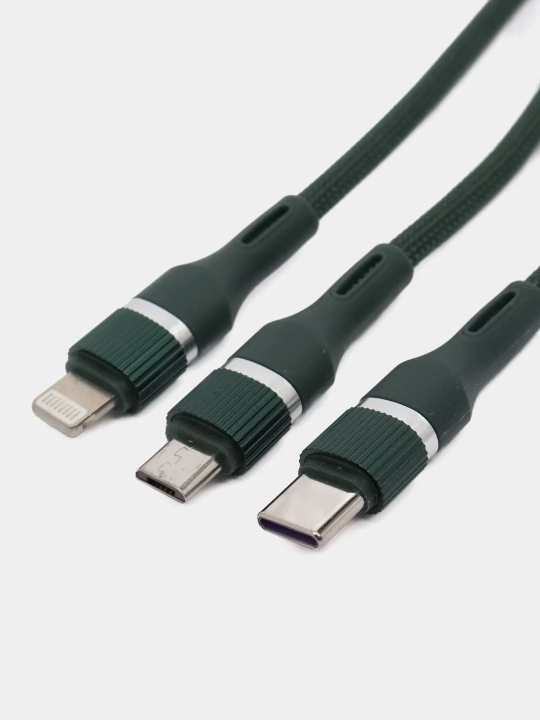 Зеленый кабель для мобильных устройств 3 в 1, с разъемами Lightning, Micro USB, Type C, 1,2м
