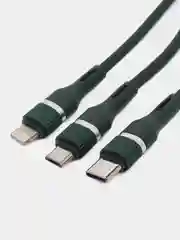 Зеленый кабель для мобильных устройств 3 в 1, с разъемами Lightning, Micro USB, Type C, 1,2м