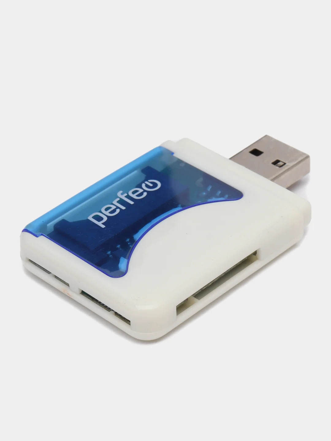 Синий perfeo Card Reader SD/MMC+Micro SD+MS+M2, (PF-VI-R010) цвет зелёный / синий