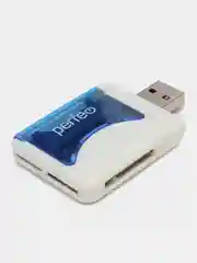 Синий perfeo Card Reader SD/MMC+Micro SD+MS+M2, (PF-VI-R010) цвет зелёный / синий