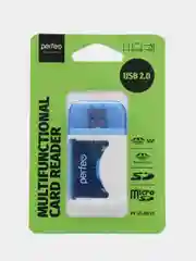 Синий perfeo Card Reader SD/MMC+Micro SD+MS+M2, (PF-VI-R010) цвет зелёный / синий