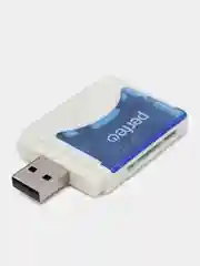 Синий perfeo Card Reader SD/MMC+Micro SD+MS+M2, (PF-VI-R010) цвет зелёный / синий