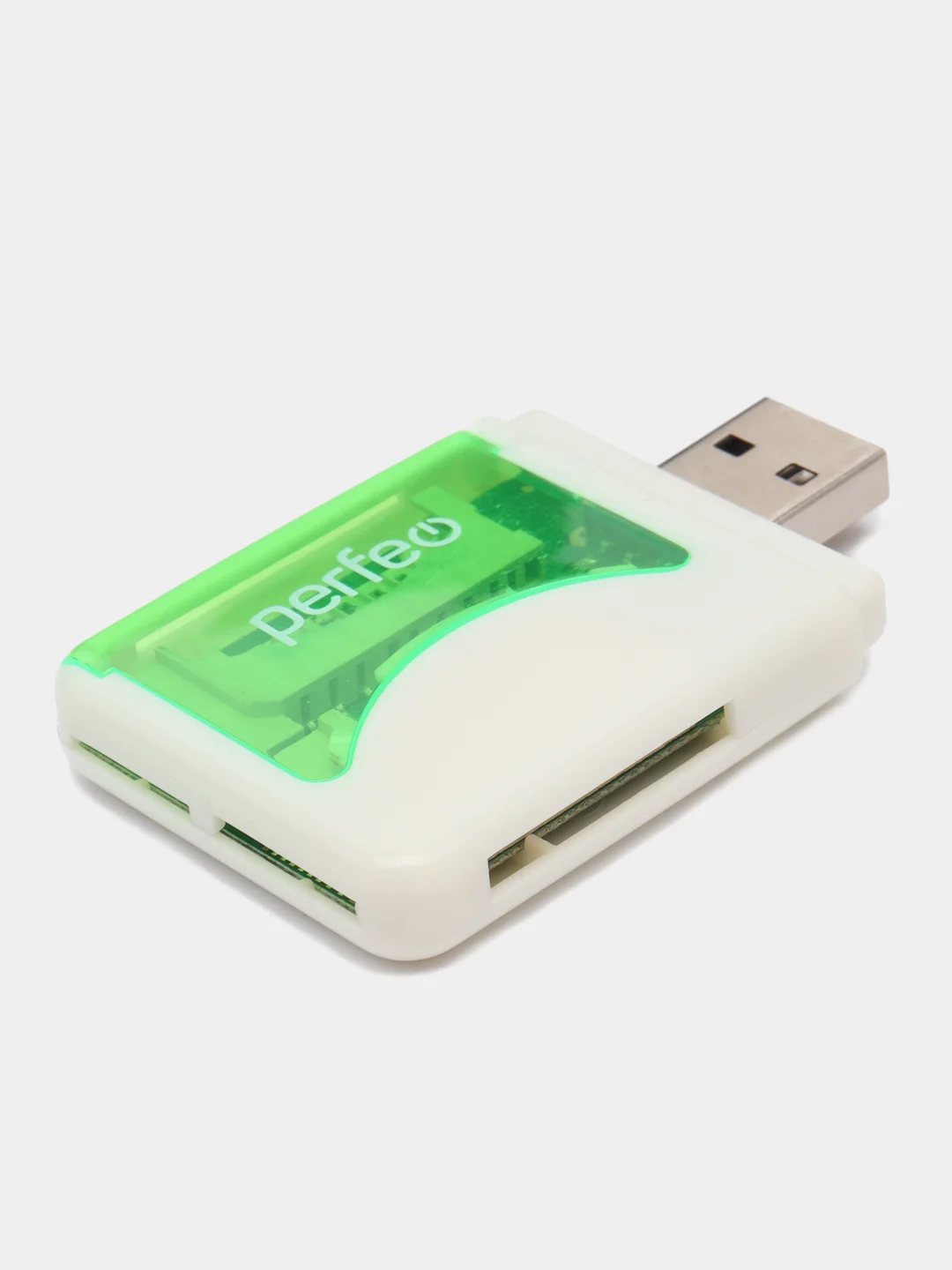 Зеленый perfeo Card Reader SD/MMC+Micro SD+MS+M2, (PF-VI-R010) цвет зелёный / синий