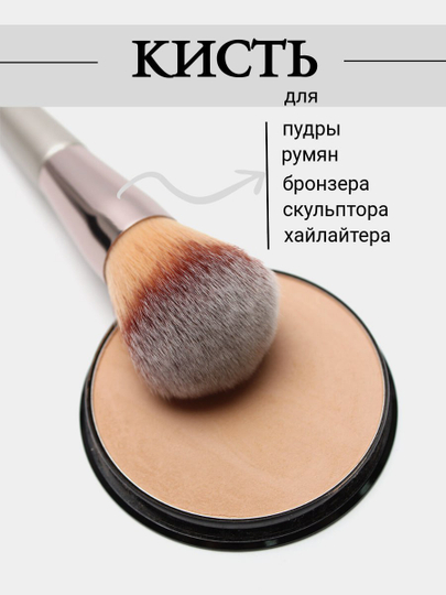 Кисть для пудры, румян, бронзера, хайлайтера пушистая для макияжа лица