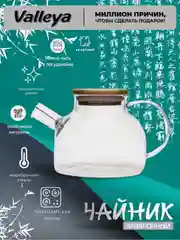 Чайник заварочный, стеклянный, с бамбуковой крышкой и фильтром-пружинкой
