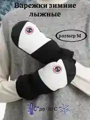 Черный варежки/перчатки зимние, лыжные сенсорные с теплым подкладом