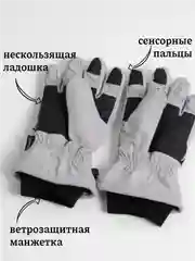 Серебряный варежки/перчатки зимние, лыжные сенсорные с теплым подкладом