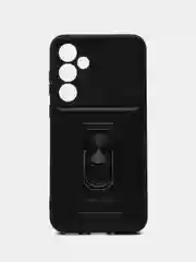 Черный чехол Samsung Galaxy A35  противоударный, с металлической подставкой кольцом