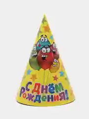 Колпак праздничный, набор 10шт, бумажный С днём рождения, шарики и звёзды