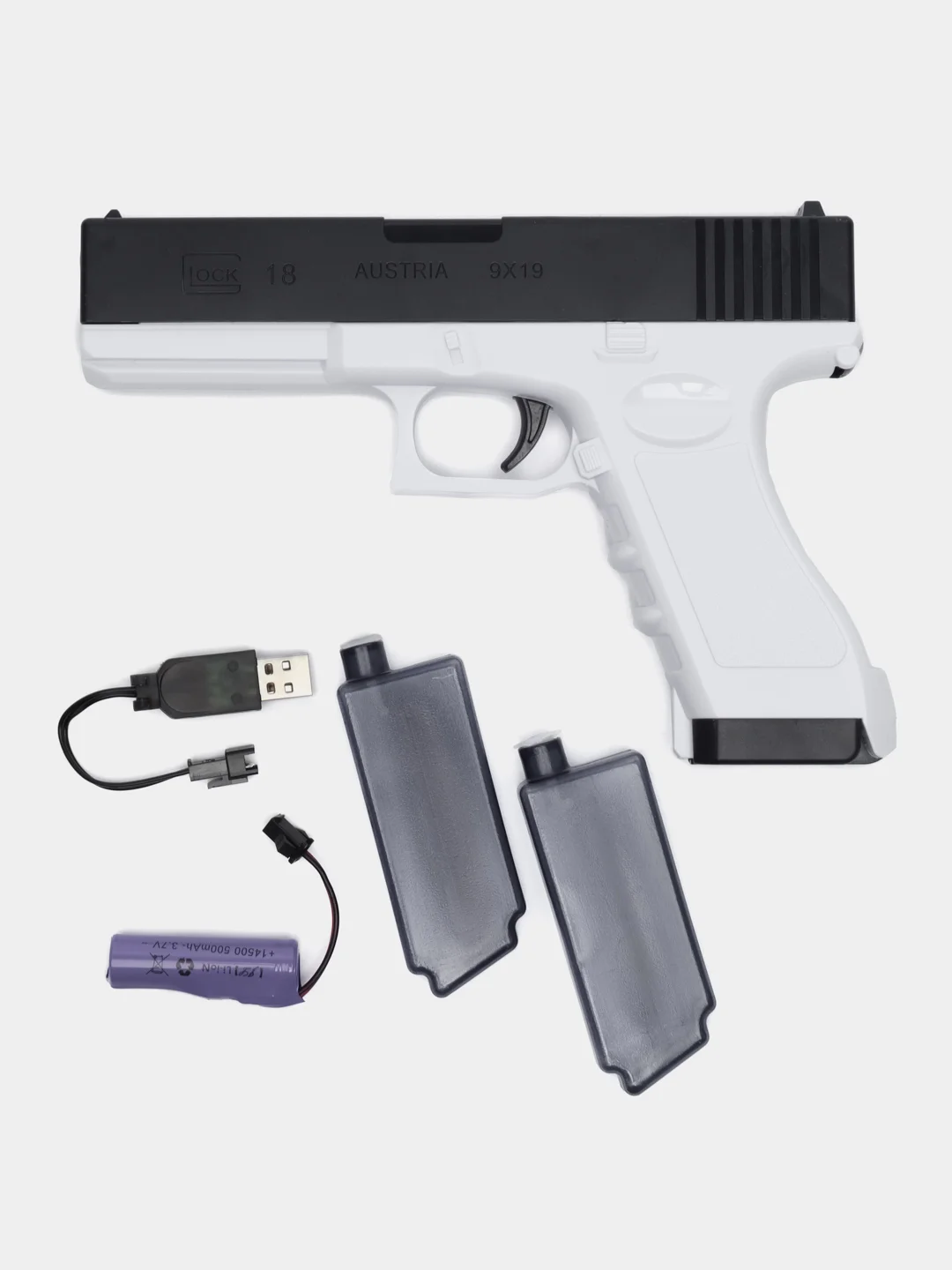 Темно-синий водный пистолет детский GLOCK WATER GUN электрический на аккумуляторе / Детский пистолет