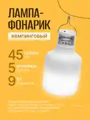 Лампа-фонарик кемпинговый, аккумуляторный для палатки, с крючком, 5 режимов, 9 Вт