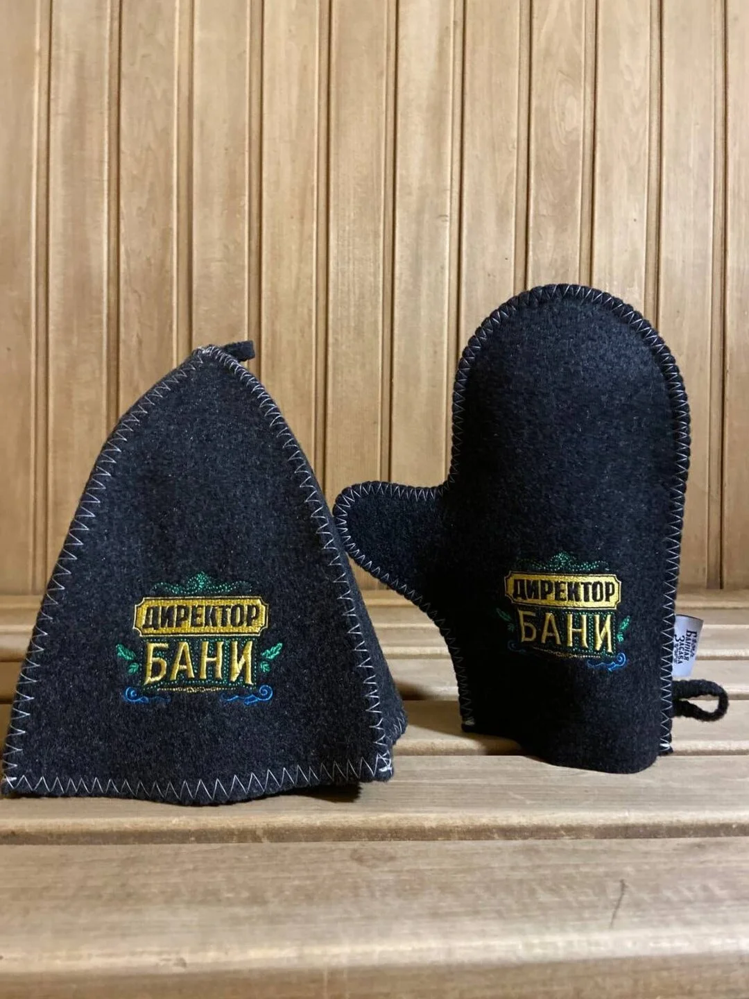 Серый меланж набор для бани и сауны: шапка, варежка, для девушек, для мужчин, Директор бани