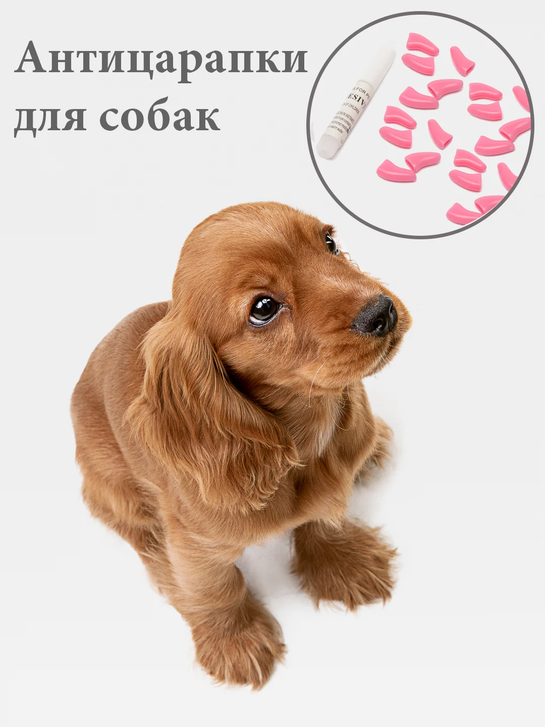 Розовый силиконовые накладки-антицарапки на когти собак, 20 штук
