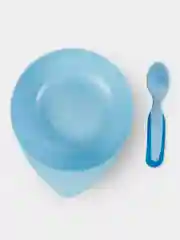 Тарелка BABOO, c крышкой и ложкой, голубая, 6+