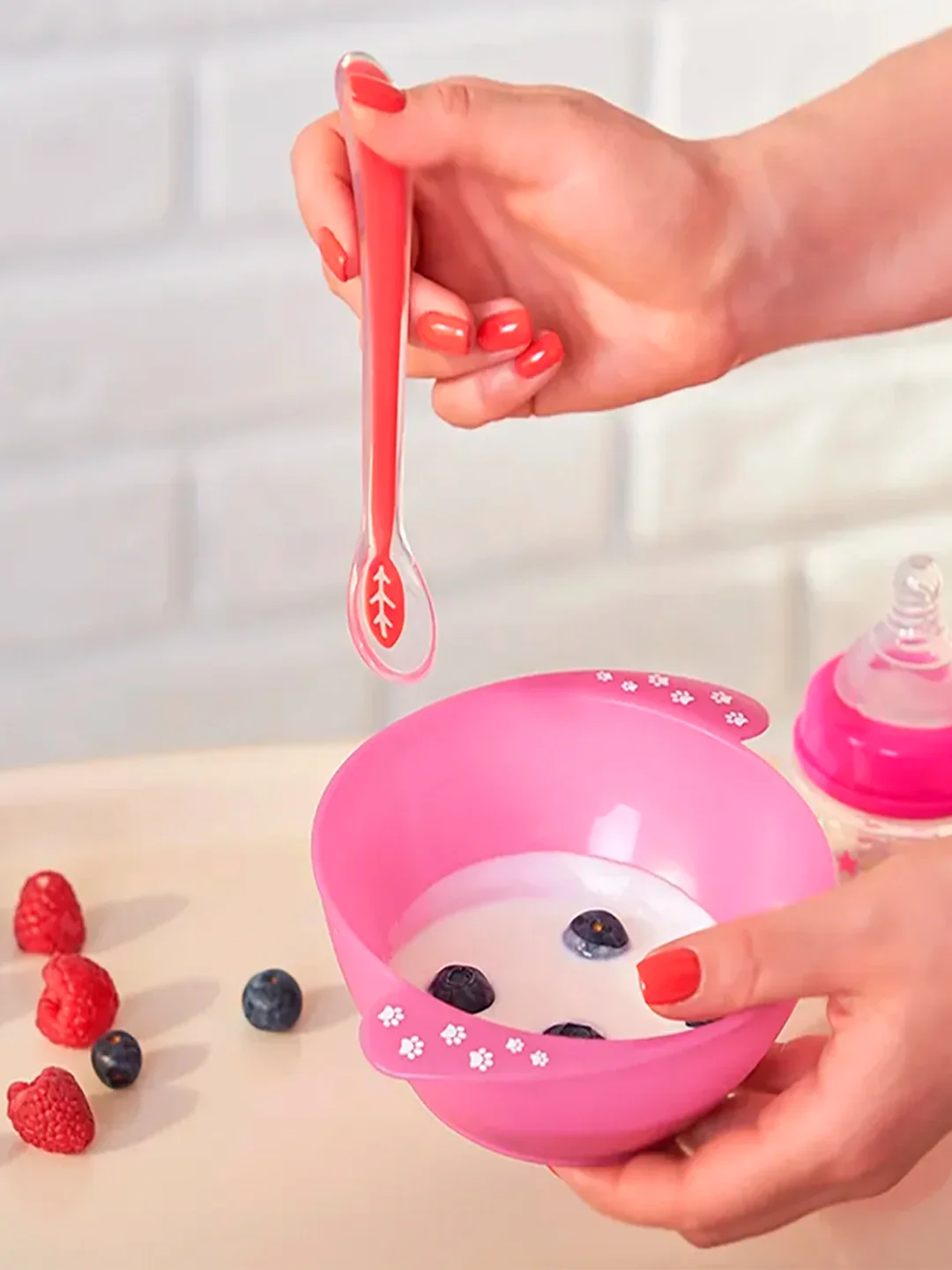 Ложка BABOO, силиконовая, вишневая, 6+, 3 мл