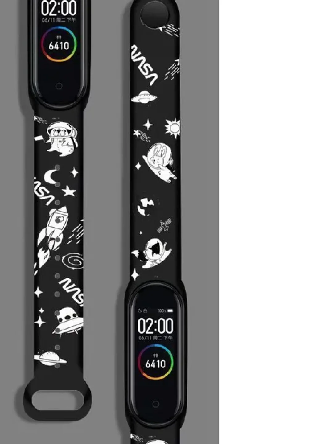 Черный силиконовый ремешок с принтом для Xiaomi Mi Band 7 / 3 / 4 / 5 / 6