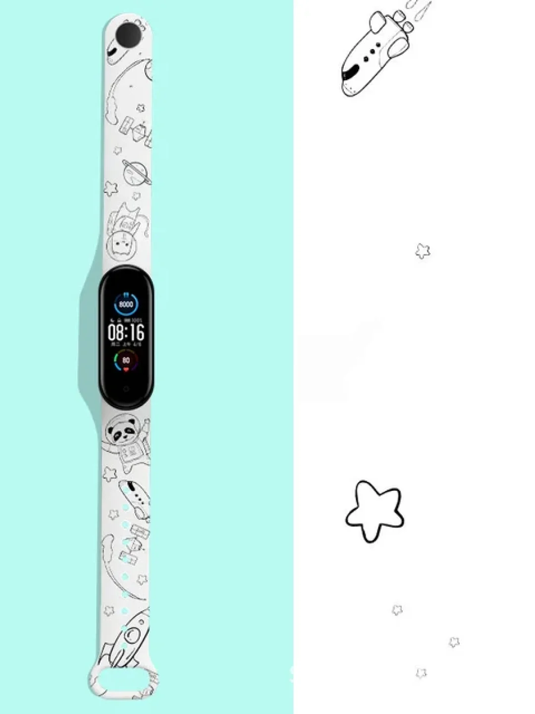 Белый силиконовый ремешок с принтом для Xiaomi Mi Band 7 / 3 / 4 / 5 / 6