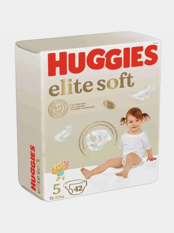 Подгузники Huggies Elite Soft, 5 размер, 12-22 кг, 42 штуки