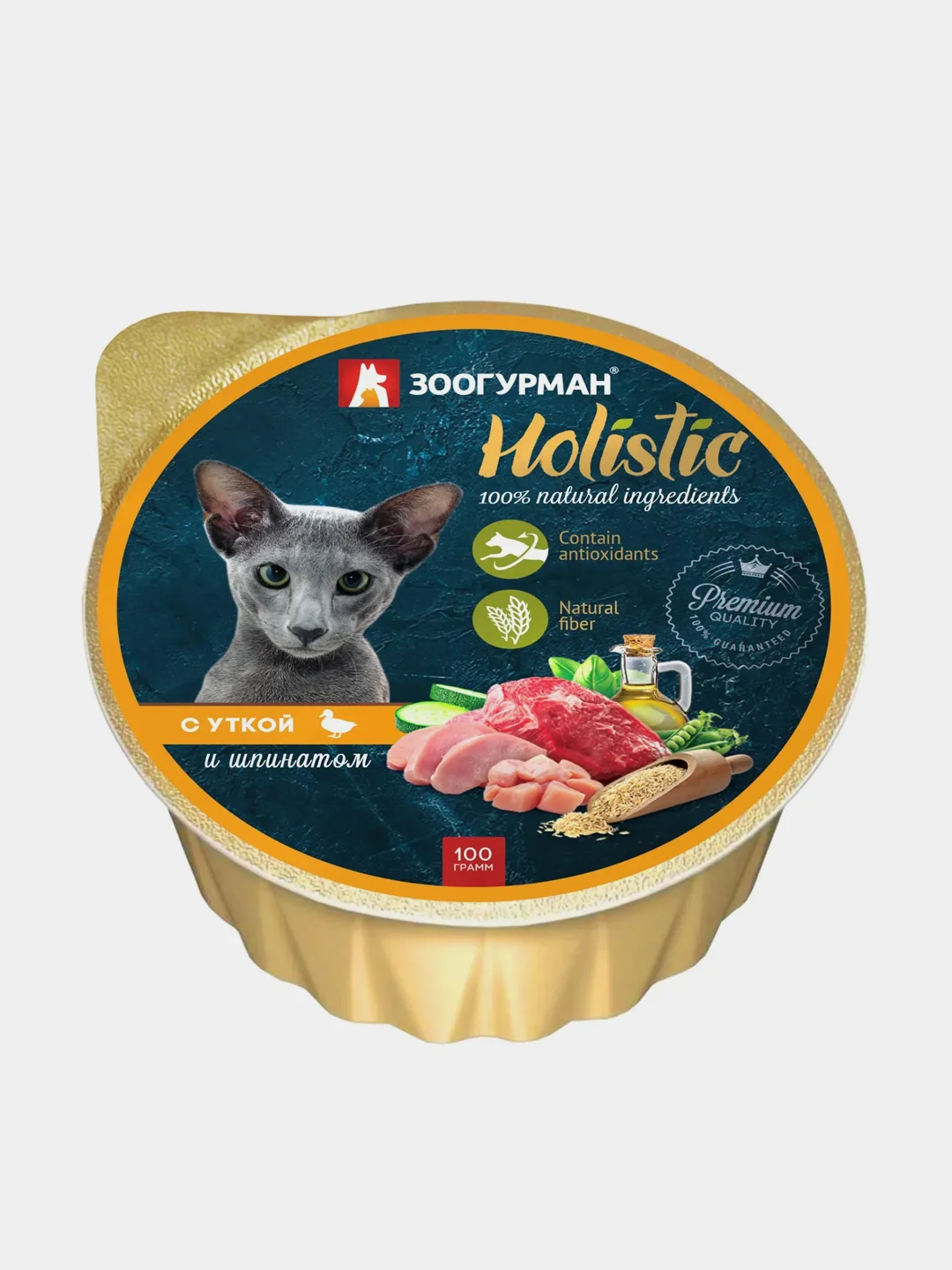 Влажный корм для кошек "Holistic" С уткой и шпинатом ламистер 100гр*20шт