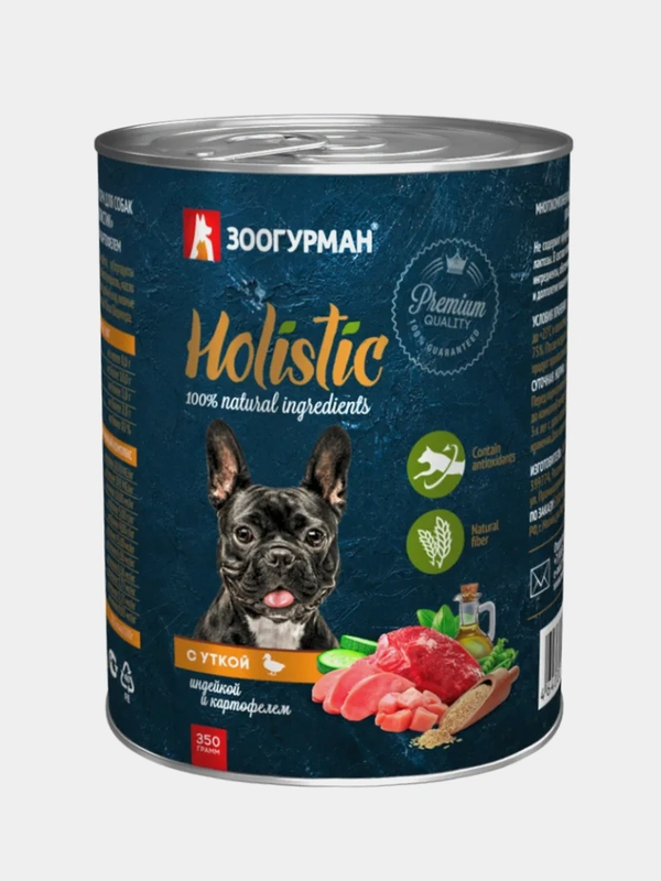 Влажный корм для собак Зоогурман Holistic, с уткой, индейкой и картофелем, 350г