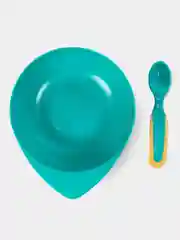 Тарелка BABOO, c крышкой и ложкой, зеленая, 6+