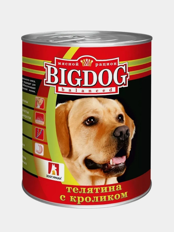Влажный корм для собак BIG DOG Телятина с кроликом, 850г