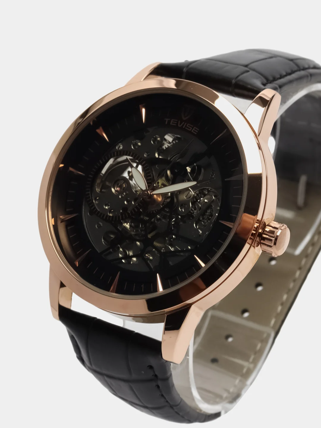 Черный часы механические мужские TEVISE GOLD скелетоны с автоподзаводом, водостойкие