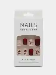 Алый накладные ногти с дизайном 24 штуки с клеем для ногтей, новогодние, Новый Год