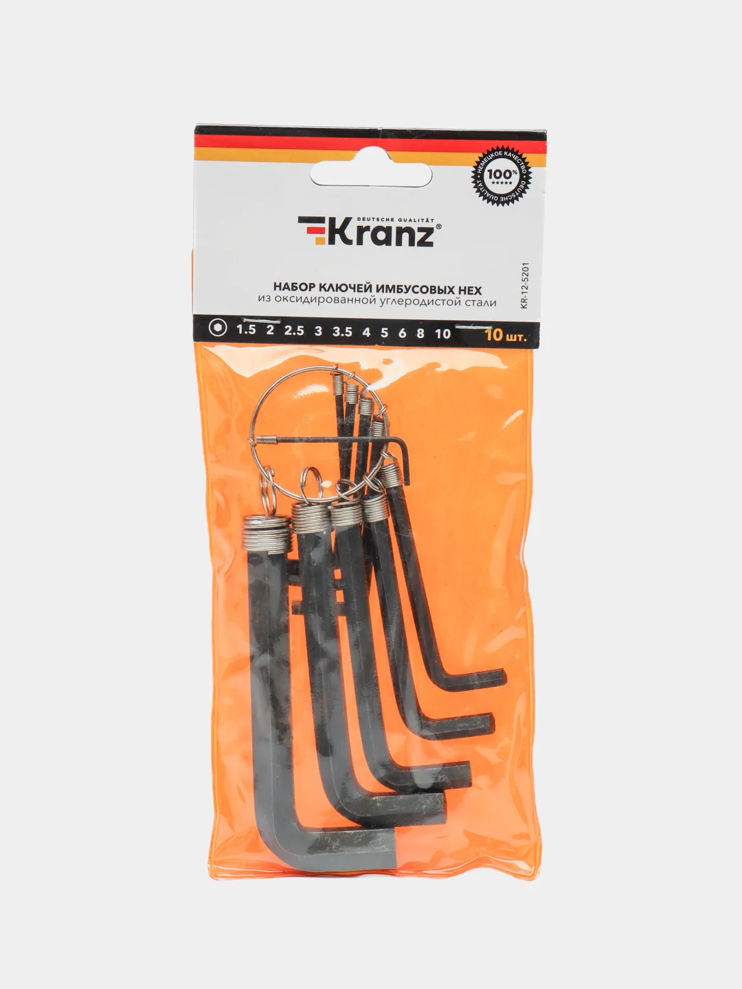 Набор ключей, шестигранники HEX, Kranz 1.5-10 мм, 10 шт., оксидированные, на кольце