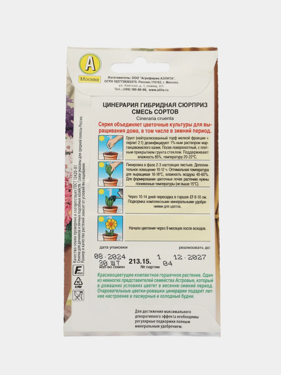 Цинерария гибридная Сюрприз, смесь сортов (семена,цветы)