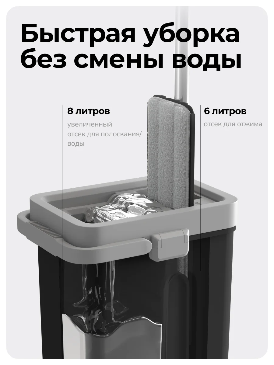 Черный швабра с отжимом и ведром L (13 л)