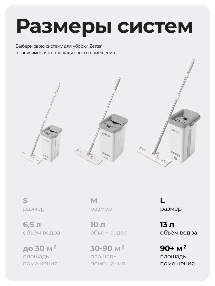 Серый швабра с отжимом и ведром L (13 л)