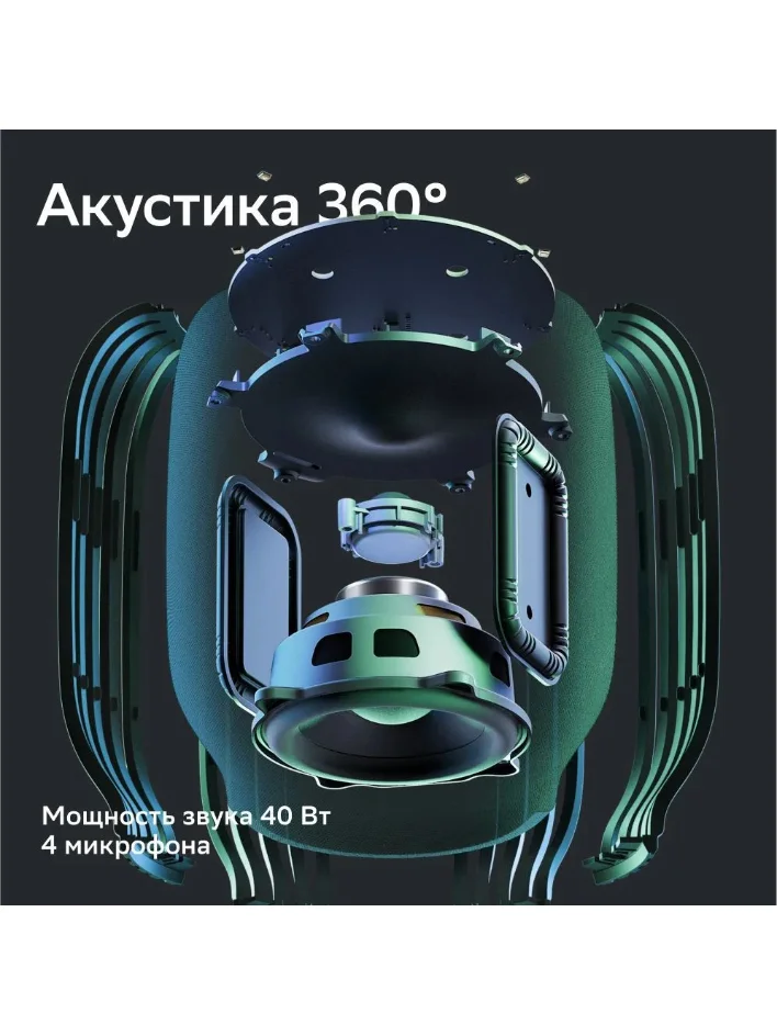 Серый умная колонка SberBoom 40 Вт голосовым ассистентом Салют