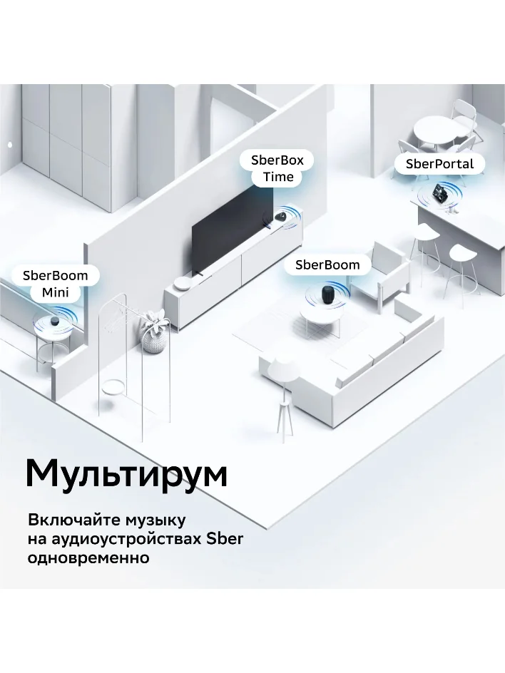 Синий умная колонка SberBoom 40 Вт голосовым ассистентом Салют