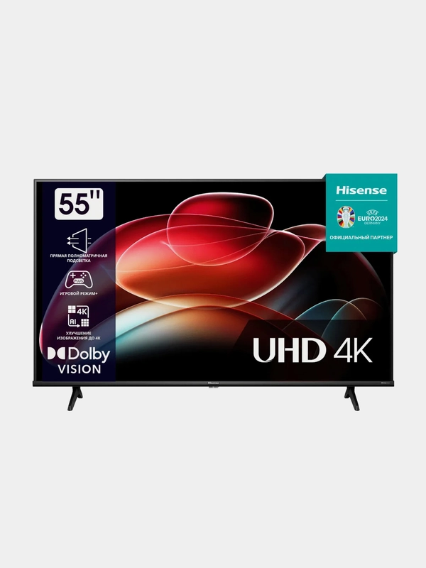 Телевизор Hisense 55A6K UHD, HDR10+ Decoding Smart TV Wi-Fi Bluetooth 60 Гц, чёрный