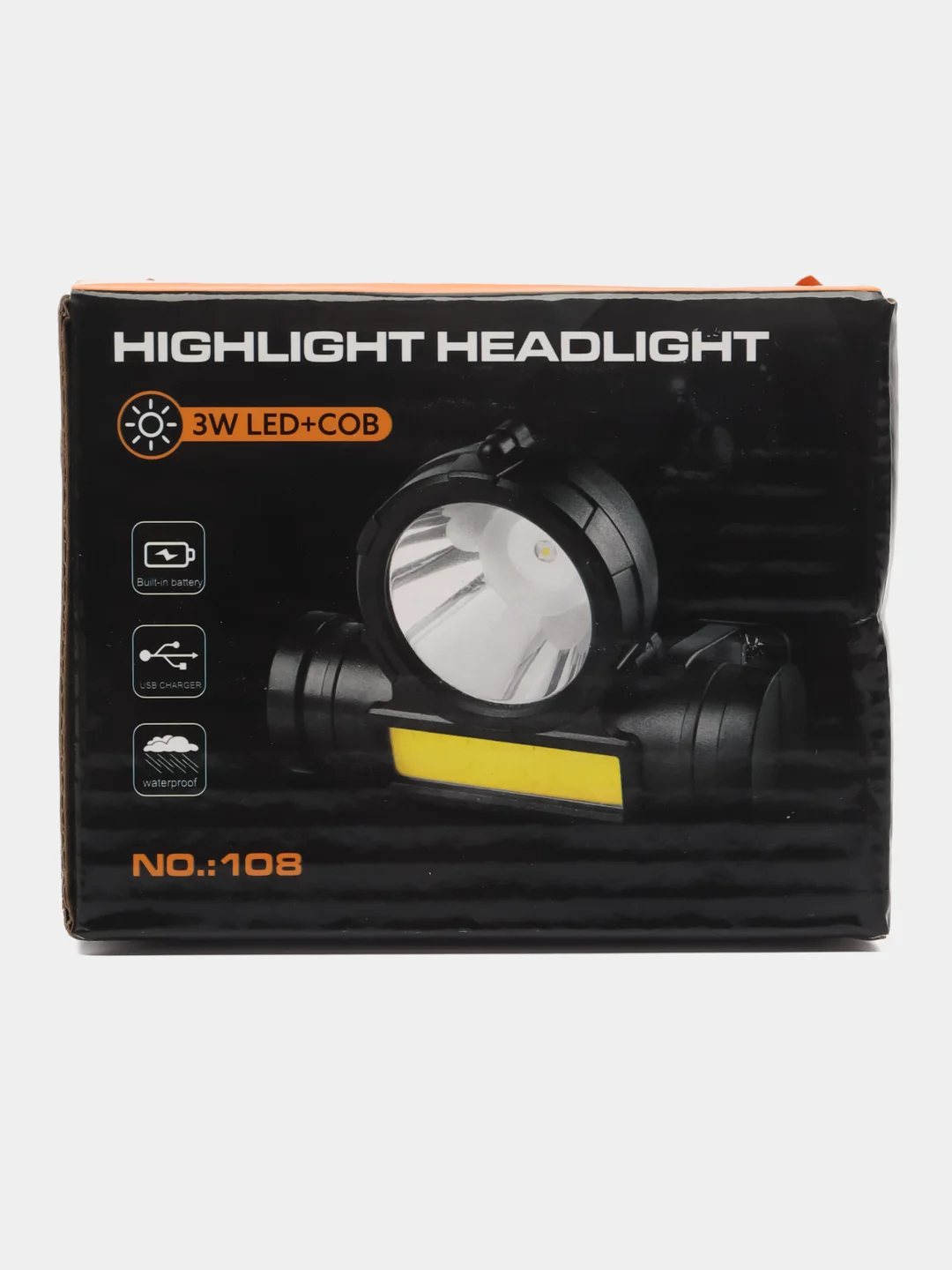 Черный налобный фонарь HEADLIGHT NO 108 3W LED+COB