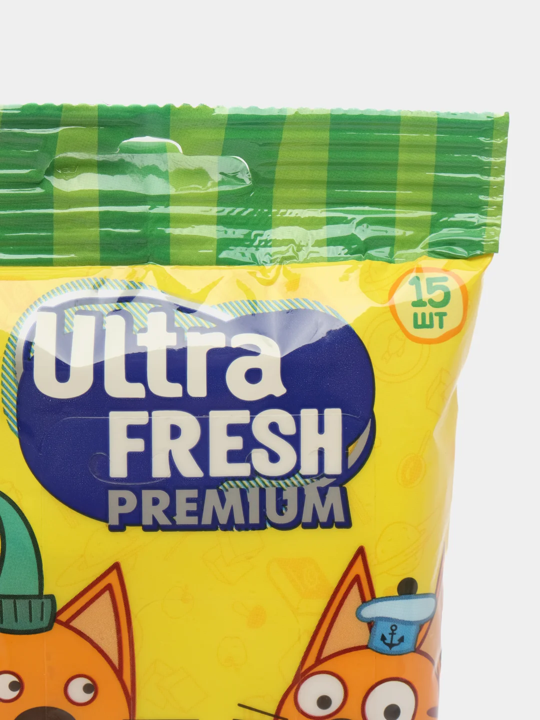 Влажные салфетки детские Ultra Fresh Три кота очищают от чернил, 15 шт