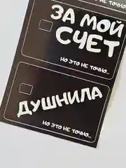 Наклейка на банковскую пластиковую карту проездной надписи за деньги да душнила