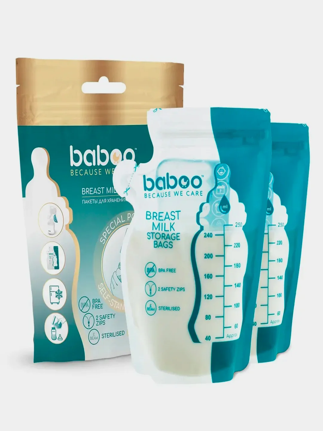 Пакеты для хранения грудного молока BABOO, 25 штук